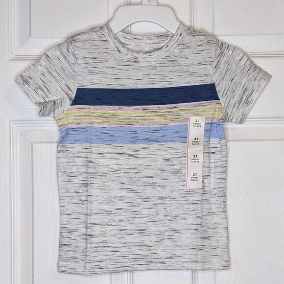Cat & Jack Boys Heather Grey Blue Multicolor Stripes T Shirt 3T - Picture 2 of 9